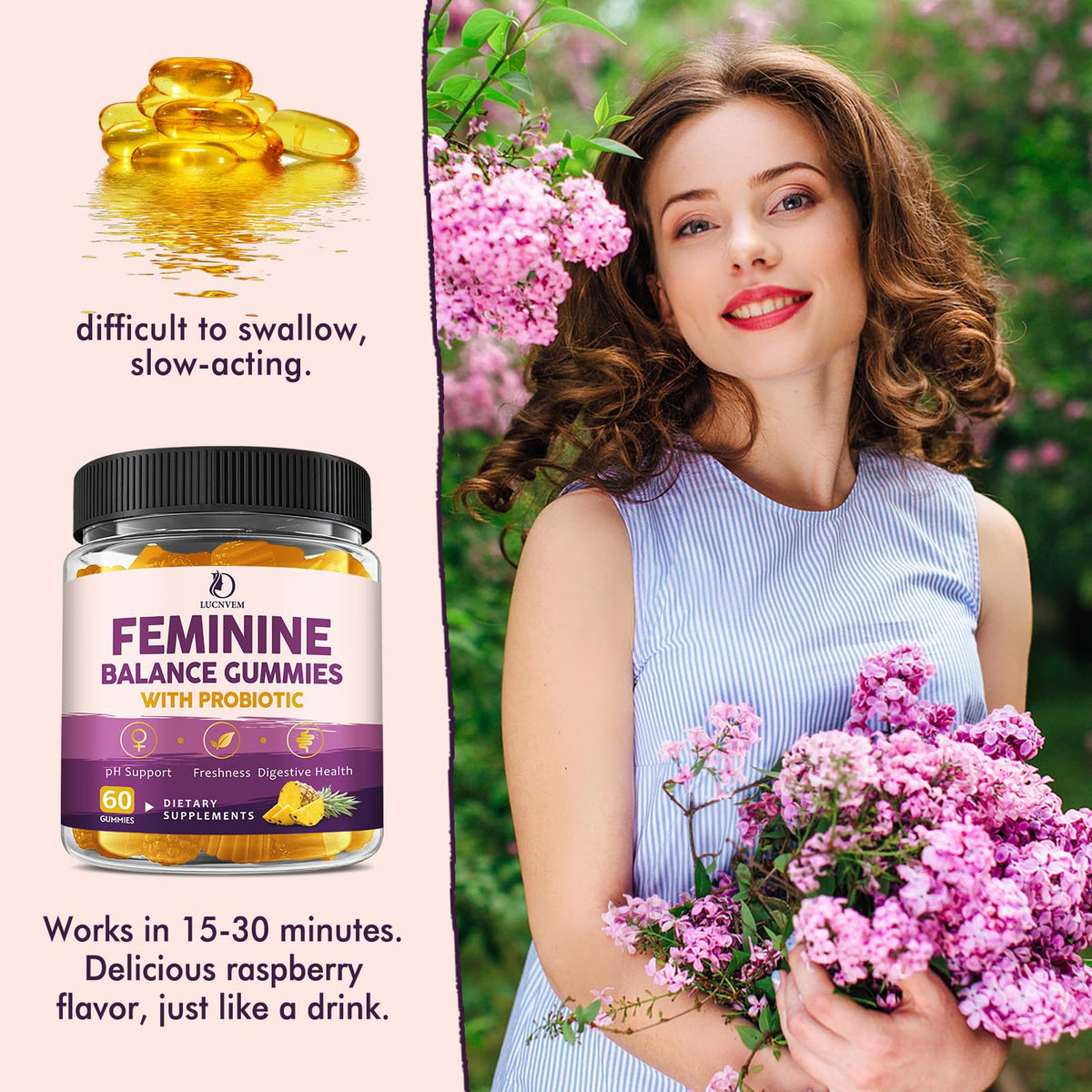 Gummies LUCNVEM Équilibre Féminin dans une main