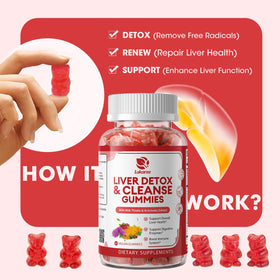 Gummies Lukaree Détox Foie 422g avec des ingrédients naturels en arrière-plan