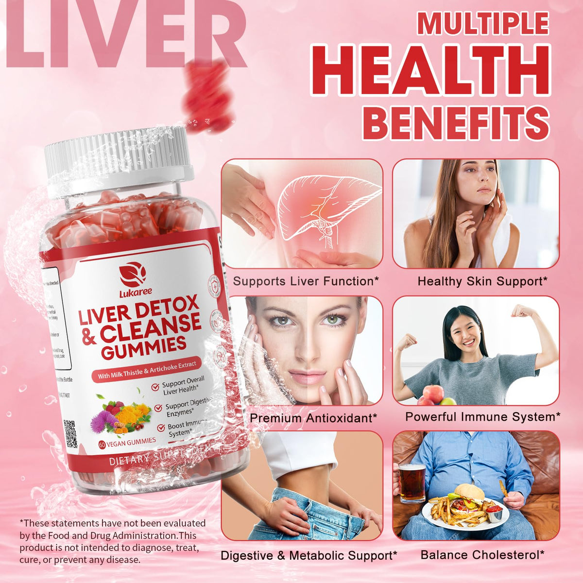 Gummies Lukaree Détox Foie 422g montrant la texture des gummies