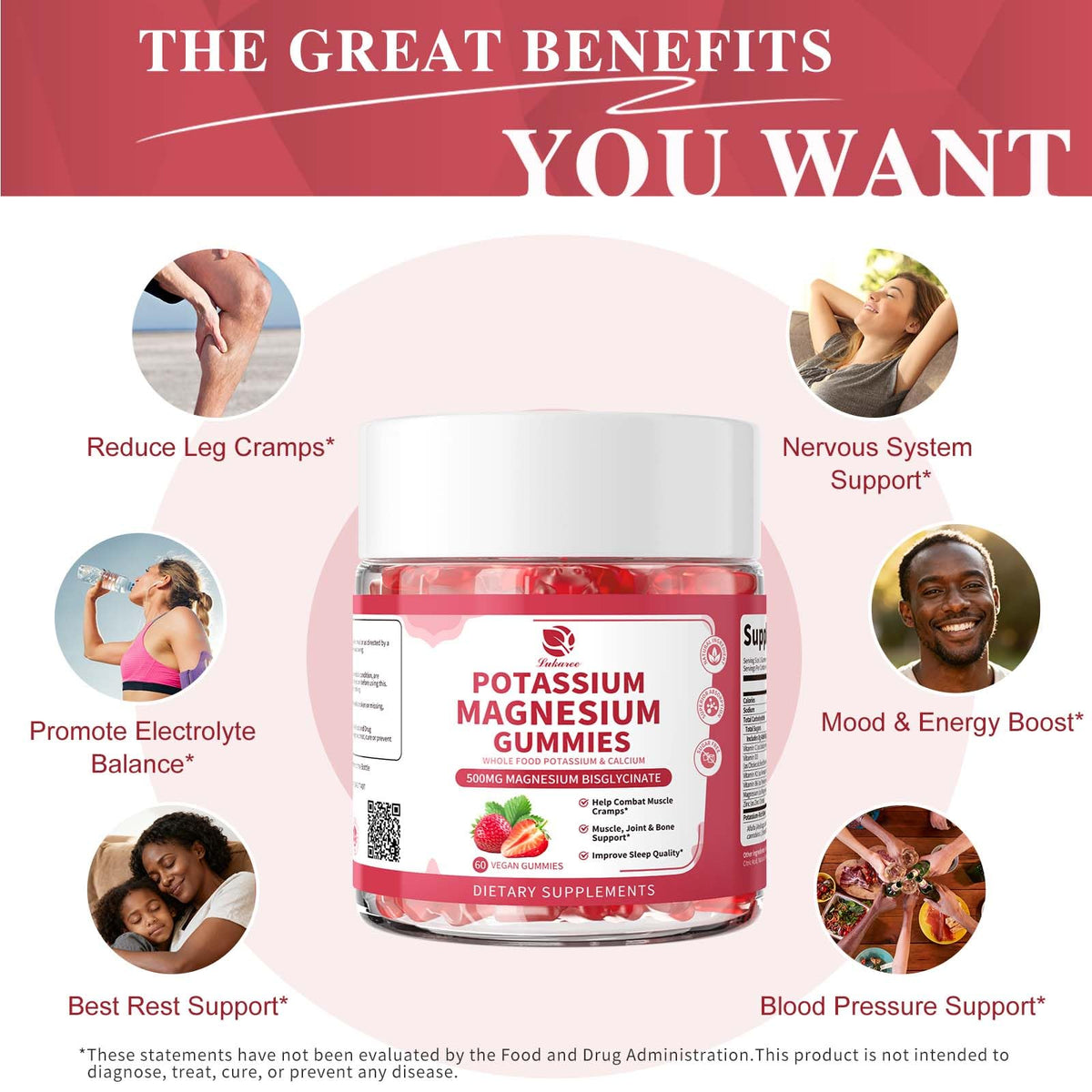Gummies Lukaree Potassium Magnésium avec étiquettes nutritionnelles