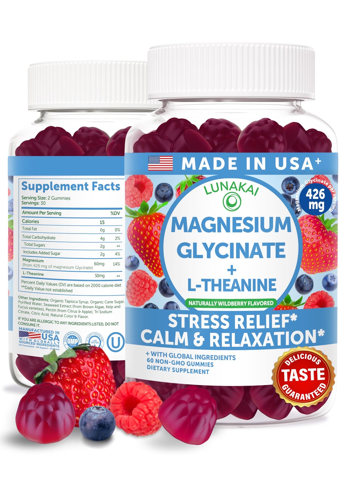 Gummies Lunakai au glycinate de magnésium 60 unités, emballage avant