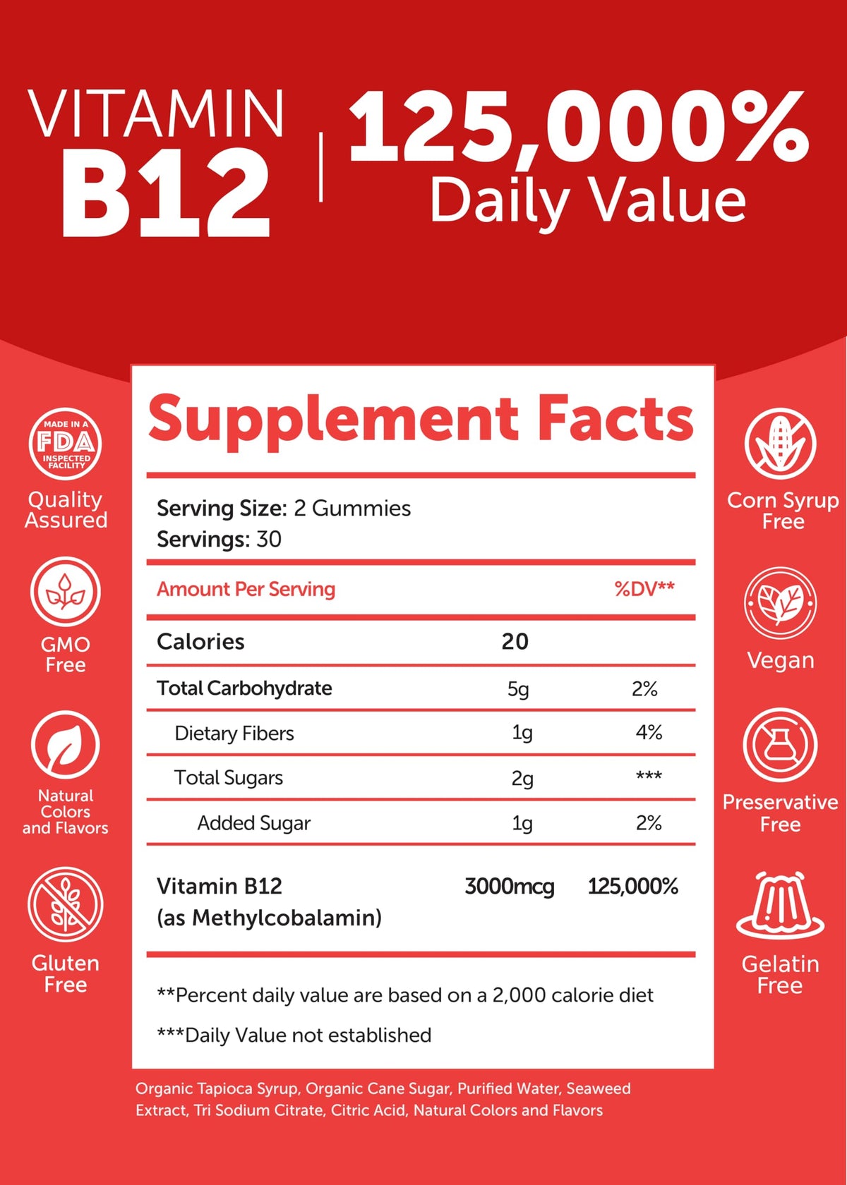 Gummies Lunakai B12 3000mcg en gros plan montrant la texture