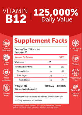 Gummies Lunakai B12 3000mcg en gros plan montrant la texture