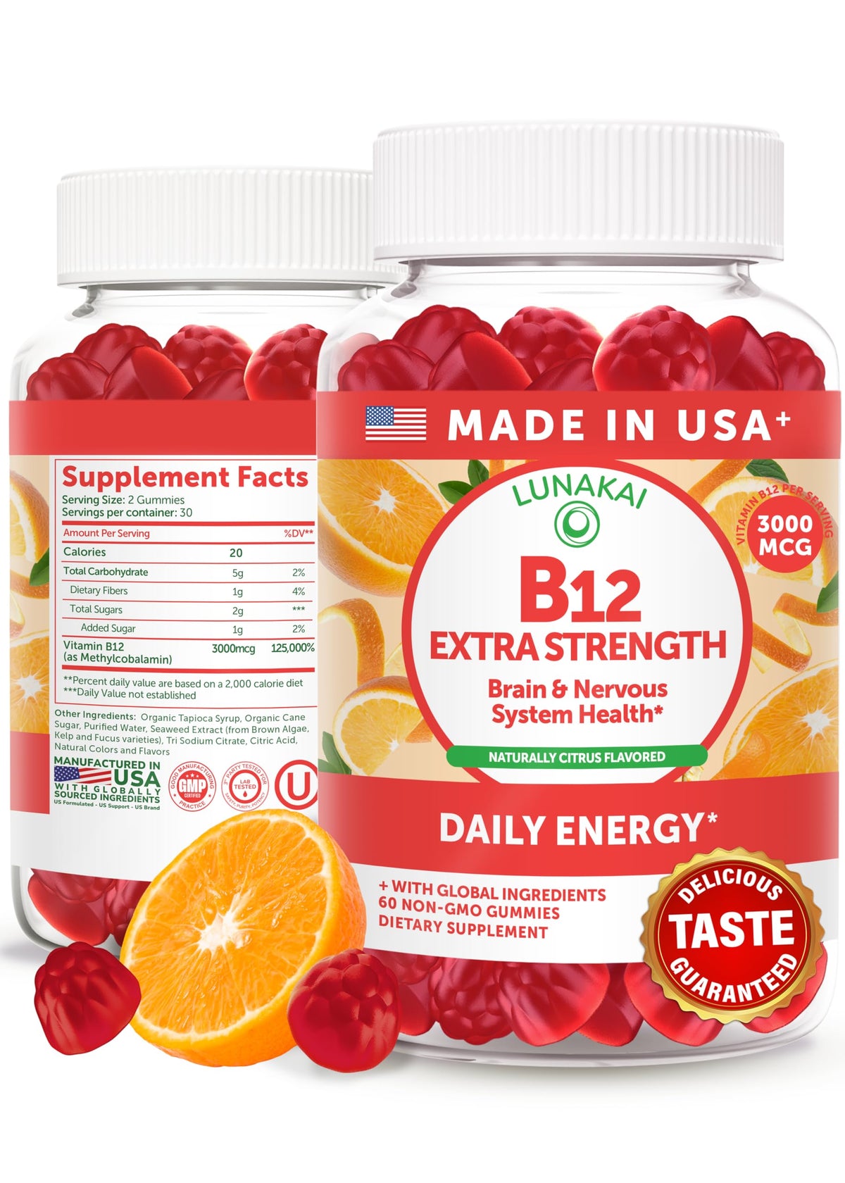 Gummies Lunakai B12 3000mcg pot avant avec étiquette