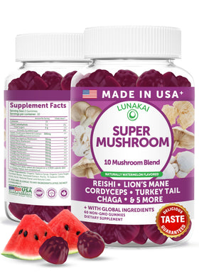 Gummies Lunakai de champignons adaptogènes, boîte de 60 gummies au goût de pastèque