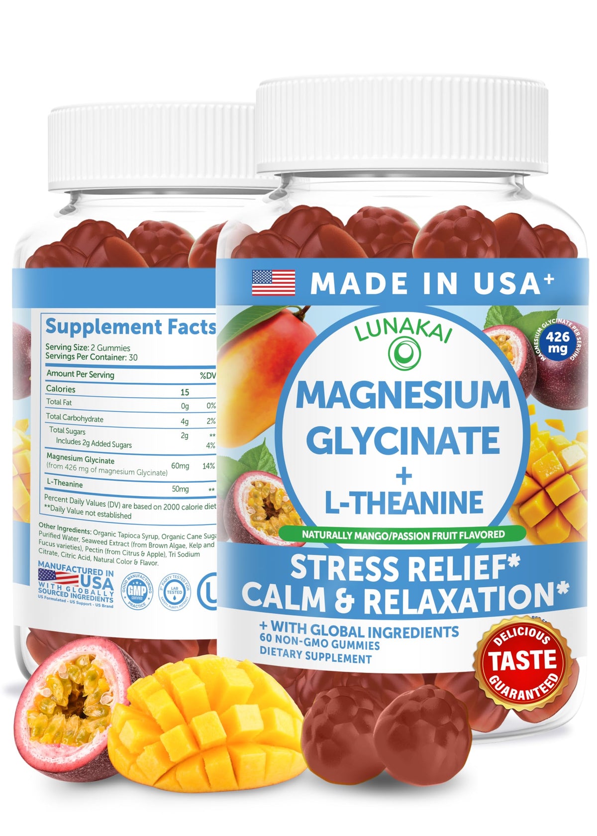 Gummies Lunakai de magnésium glycinate en pot de 60 unités
