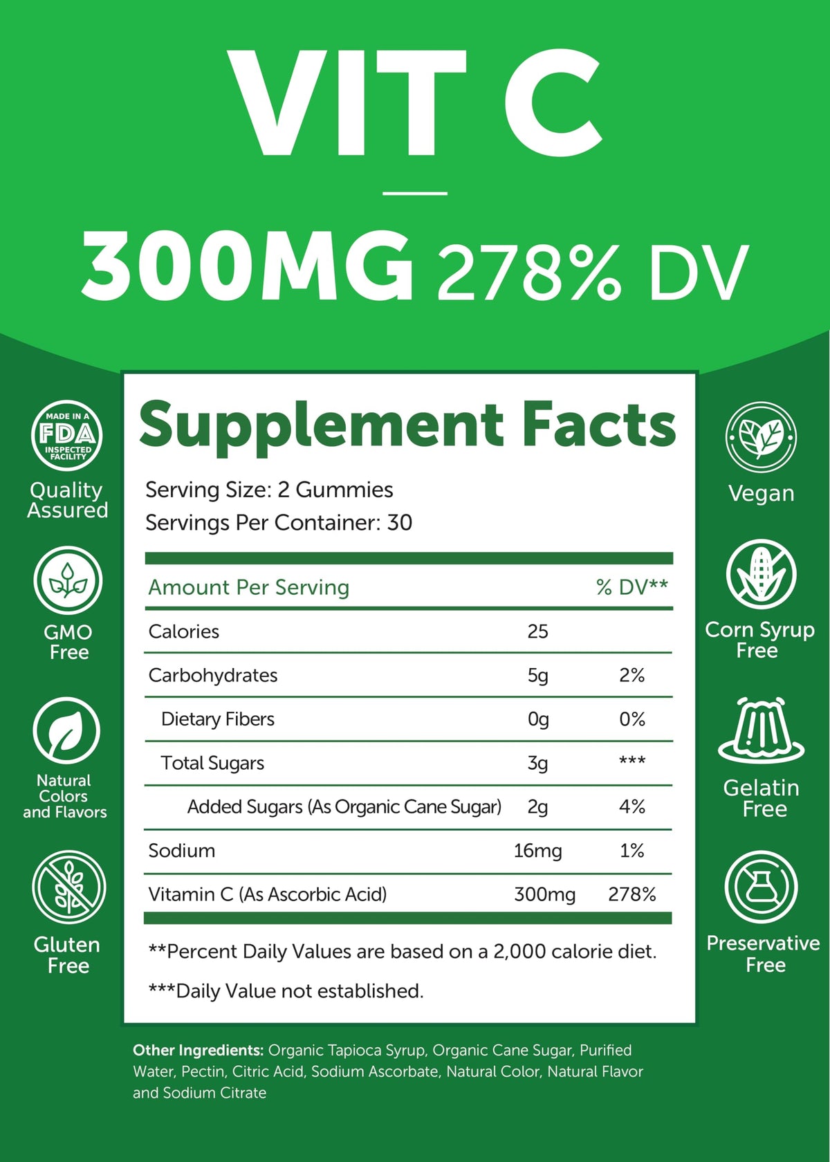 Gummies Lunakai de vitamine C, ingrédients sur l'étiquette