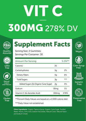 Gummies Lunakai de vitamine C, ingrédients sur l'étiquette