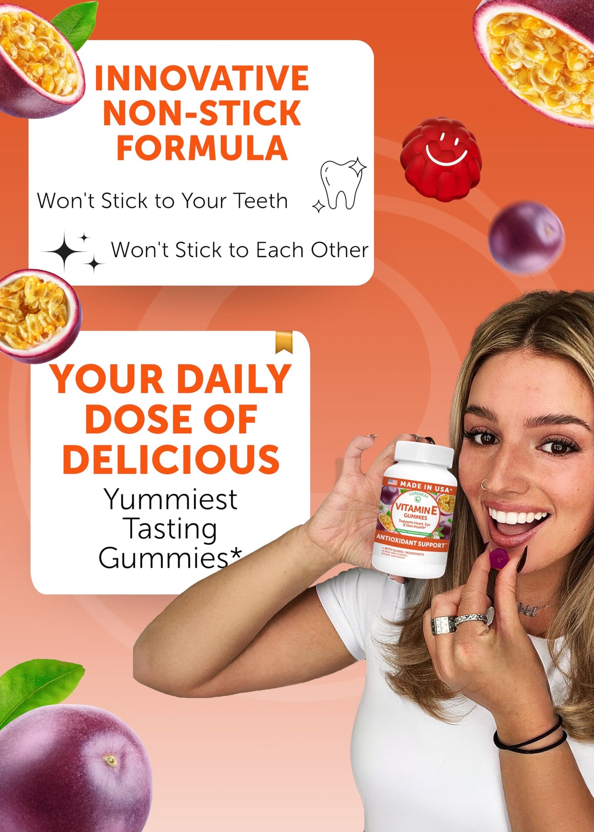 Gummies Lunakai en forme de fruits, couleur naturelle