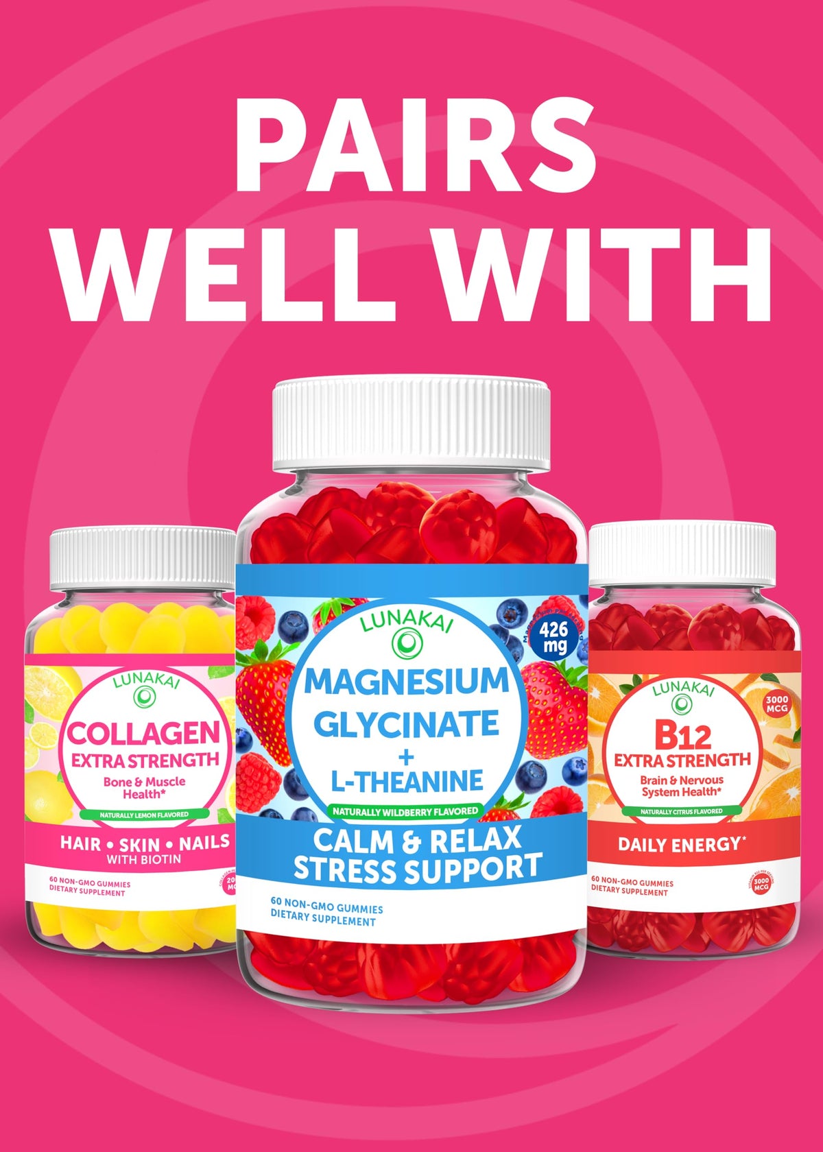 Gummies Lunakai sur un fond coloré, attrayant