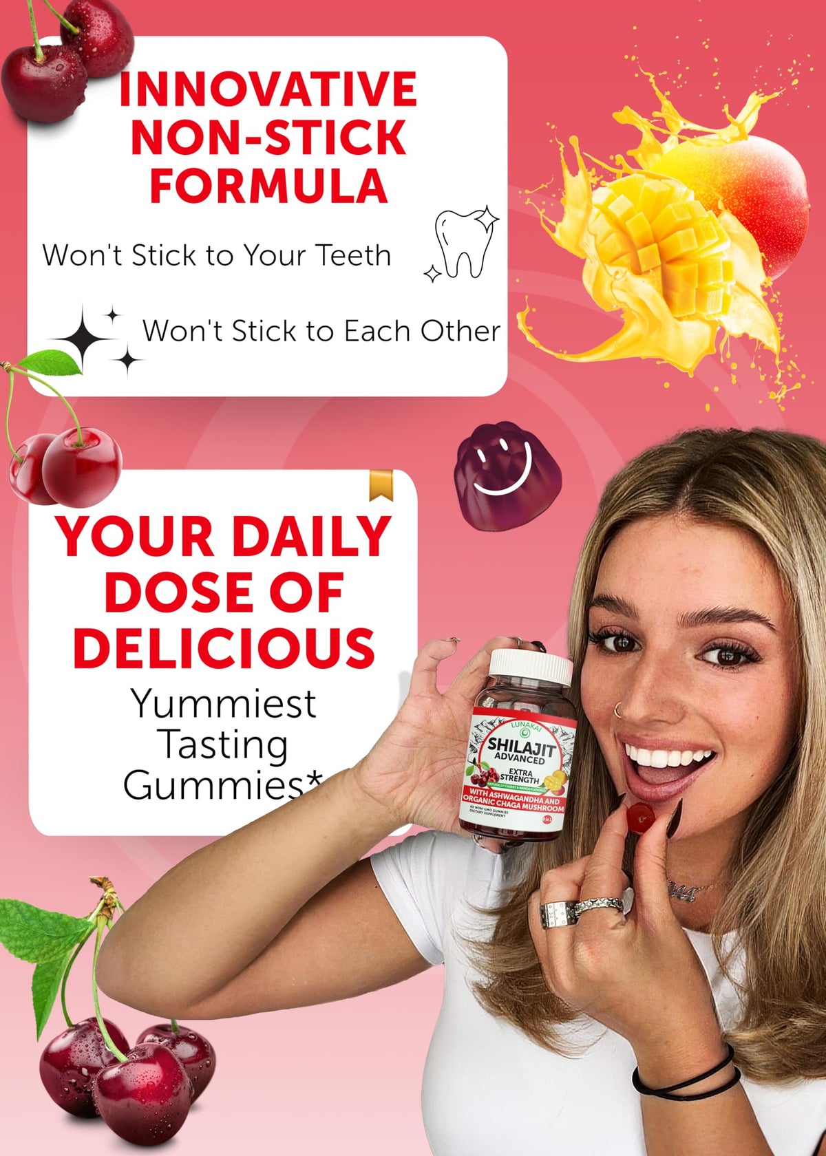 Gummies Lunakai sur une table, flacon ouvert