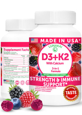 Gummies Lunakai Vitamines D3 K2 avec Calcium, 60 pièces, vue de face