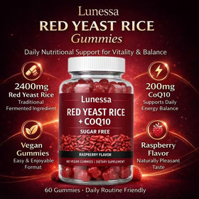 Gummies Lunessa Riz Rouge 2400mg avec CoQ10 200mg en gros plan