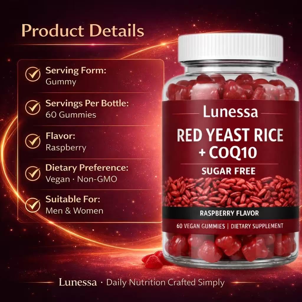 Gummies Lunessa Riz Rouge 2400mg et CoQ10 200mg dans la main