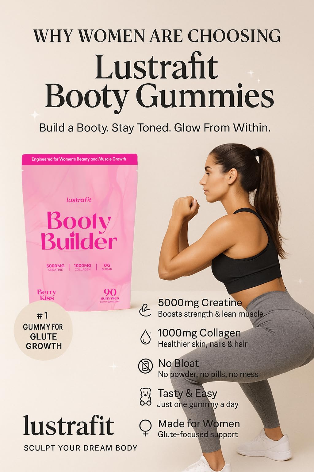 Gummies Lustrafit avec une portion dans une main