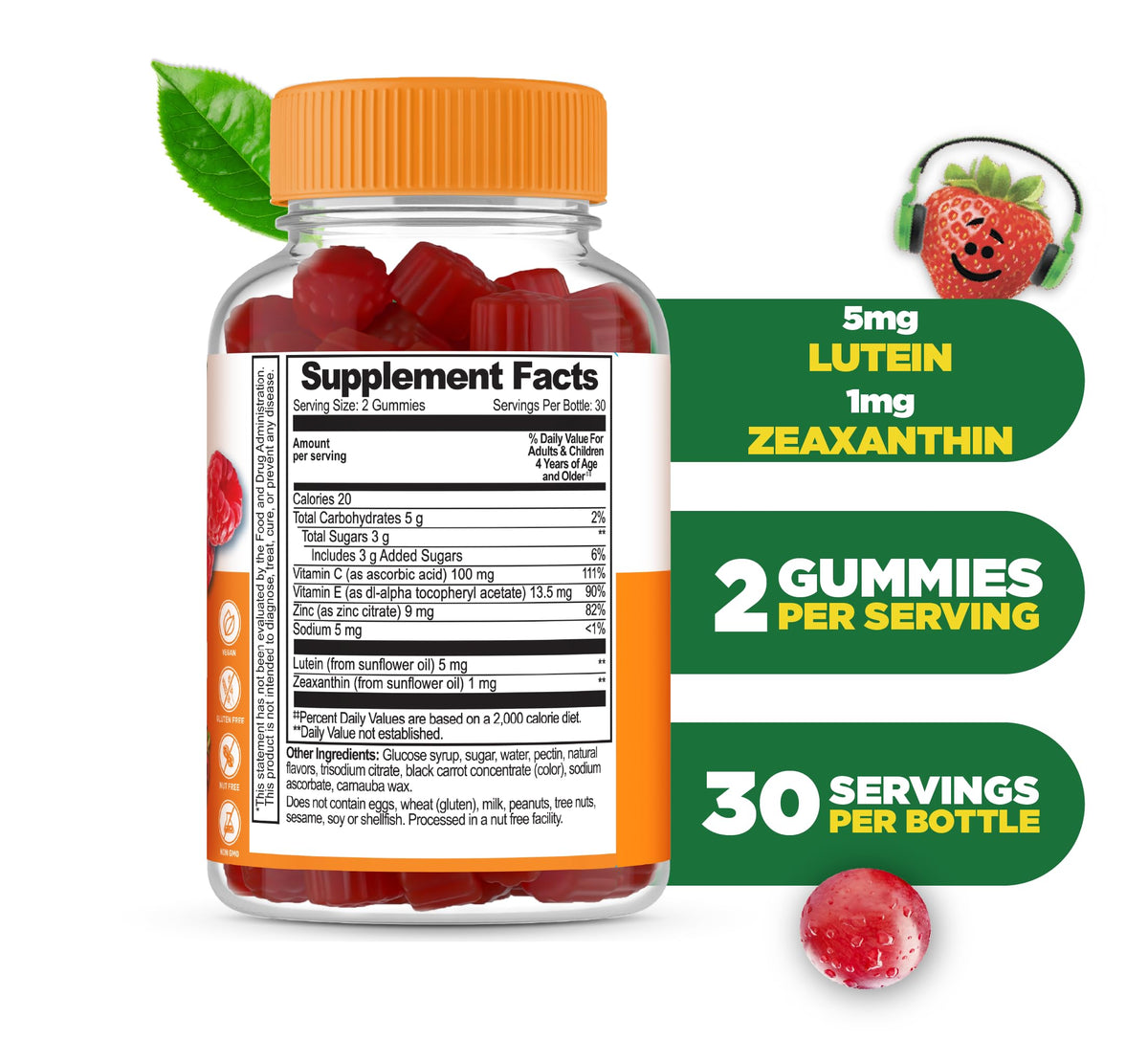 Gummies Lutein Lifeable sur une table, vue rapprochée