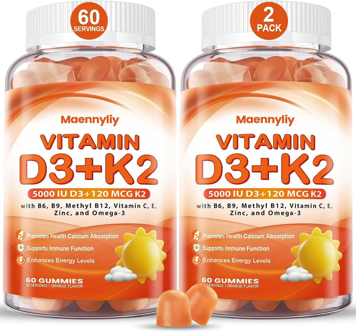 Gummies Maennyliy Vitamine D3 K2 5000 UI orange