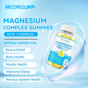 Gummies Magnésium 8-en-1 MOORGUMY avec un verre d'eau