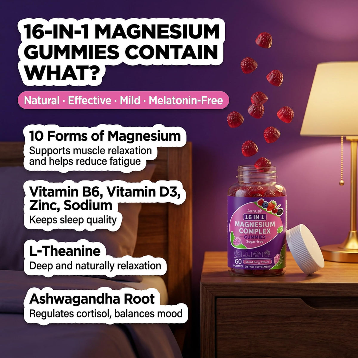 Gummies magnésium Aanuan 16-en-1, vue de dessus