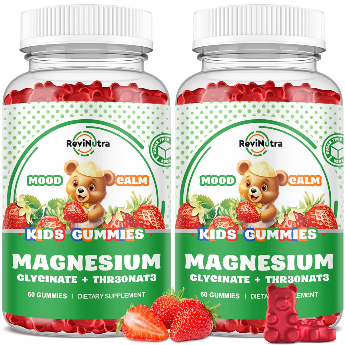 Gummies Magnésium Complex ReviNutra, emballage avant avec goût fraise