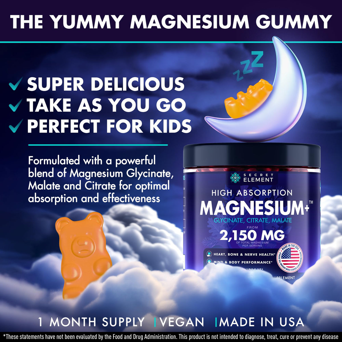 Gummies Magnésium Glycinate 2150MG Secret Element sur une table