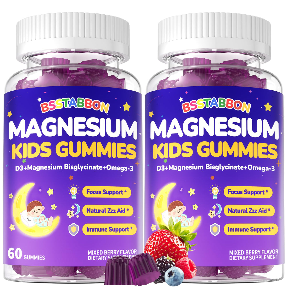 Gummies magnésium glycinate BSSTABBON pour enfants, pot de 440g