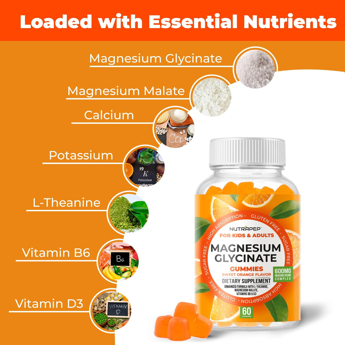 Gummies Magnésium Glycinate NutraPep 440g avec dosage recommandé
