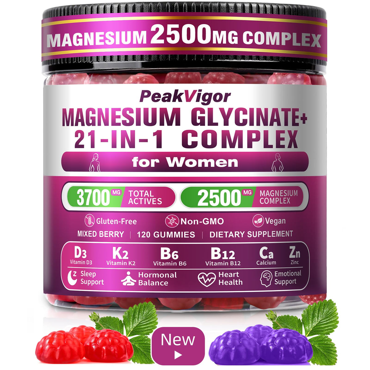Gummies Magnésium Glycinate PeakVigor présentés dans une assiette