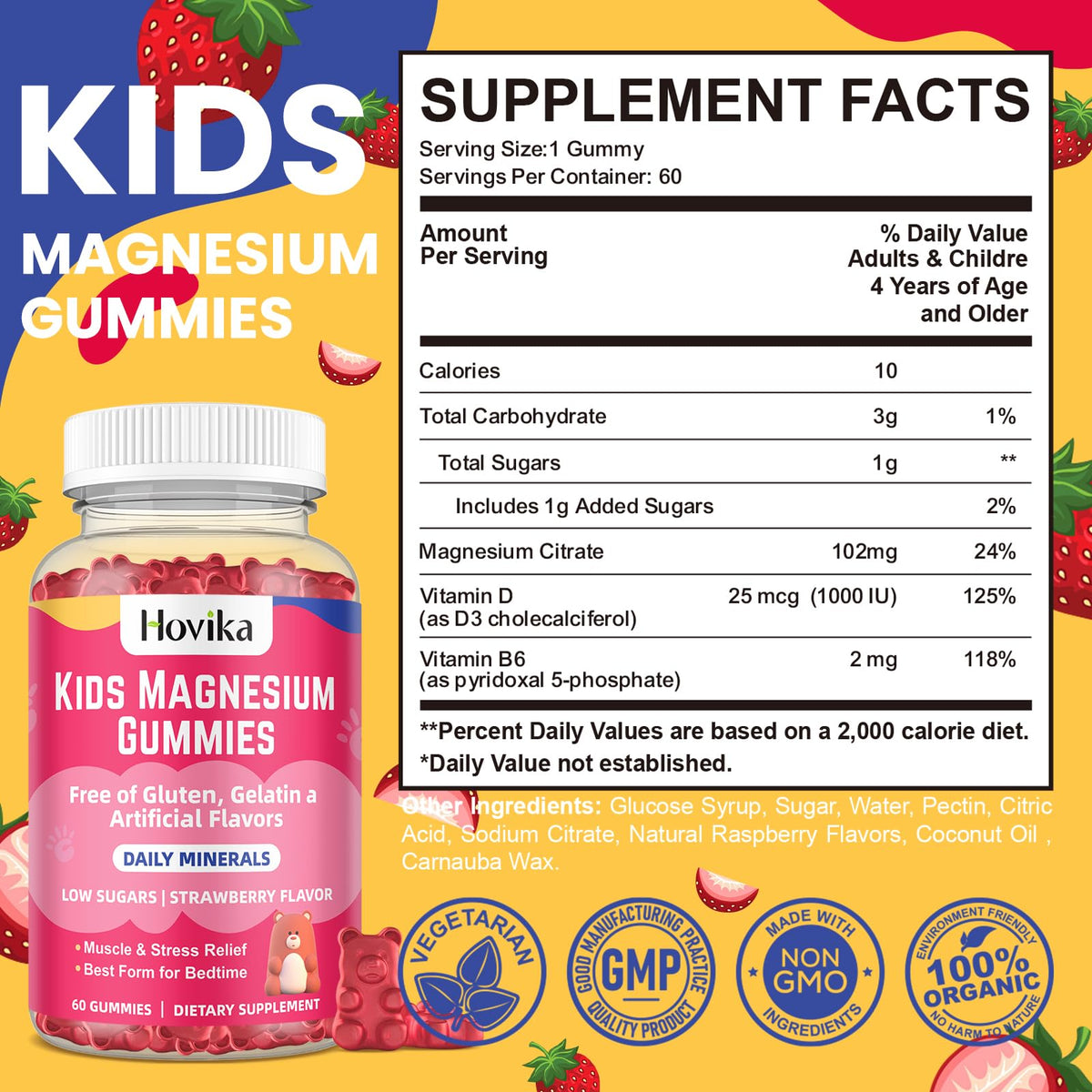 Gummies Magnésium Hovika avec étiquette des ingrédients