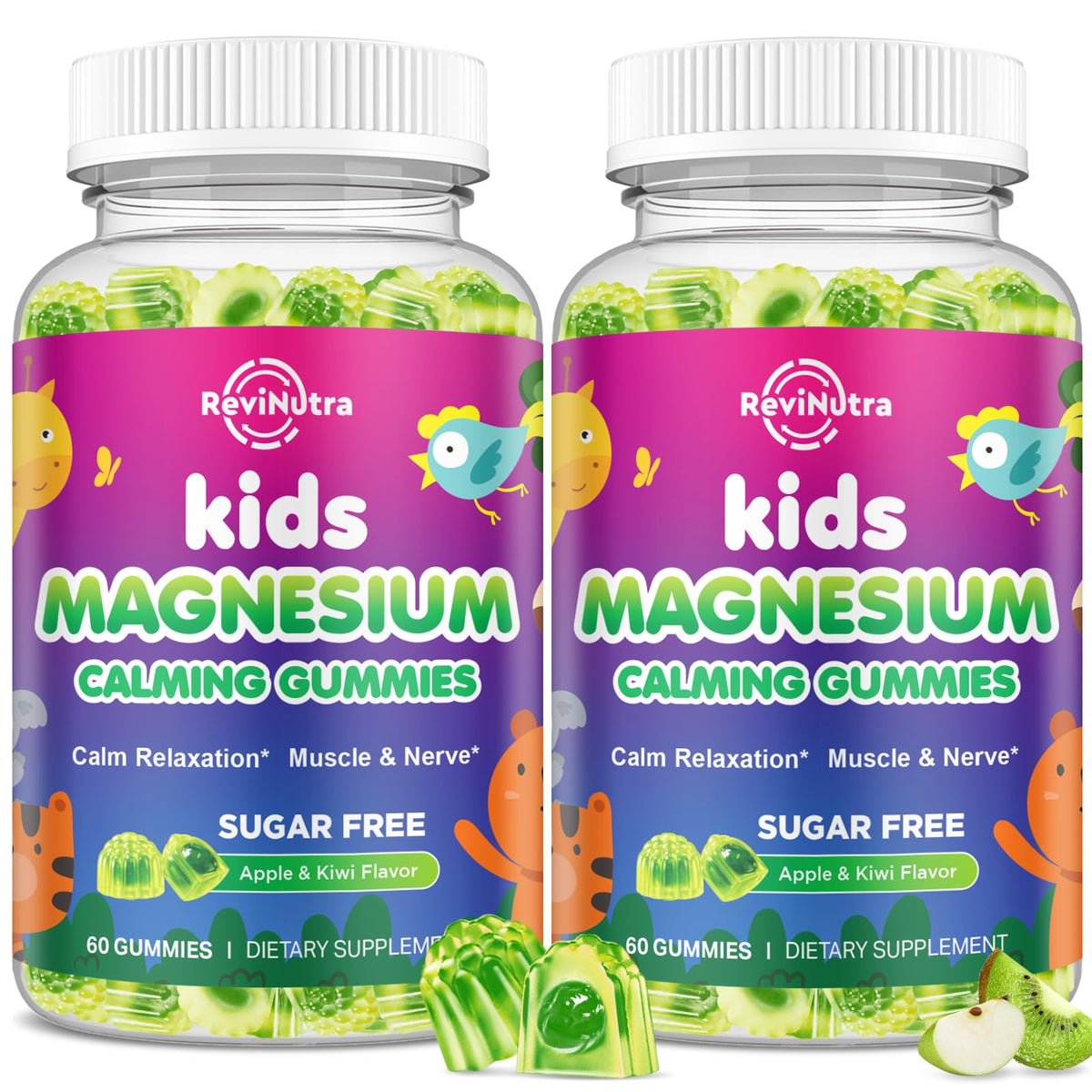 Gummies magnésium ReviNutra 2 Pack avec saveur pomme et kiwi