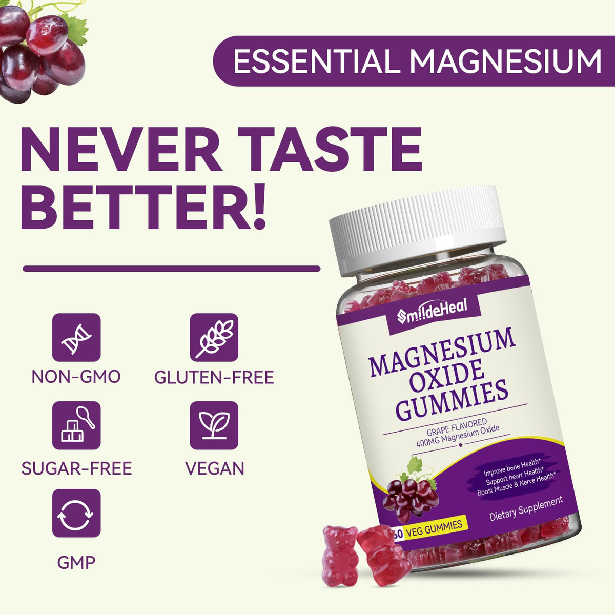 Gummies Magnésium SmildeHeal, portion de deux gummies