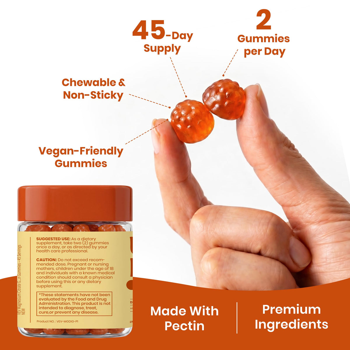 Gummies magnésium VEV avec fruits frais en arrière-plan