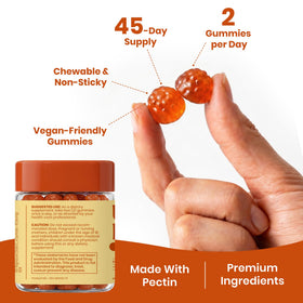 Gummies magnésium VEV avec fruits frais en arrière-plan