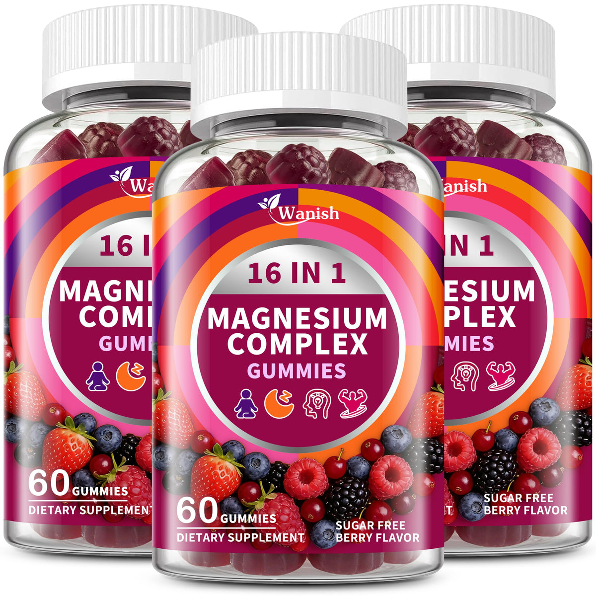Gummies Magnésium Wanish 16 en 1 vue avant avec emballage