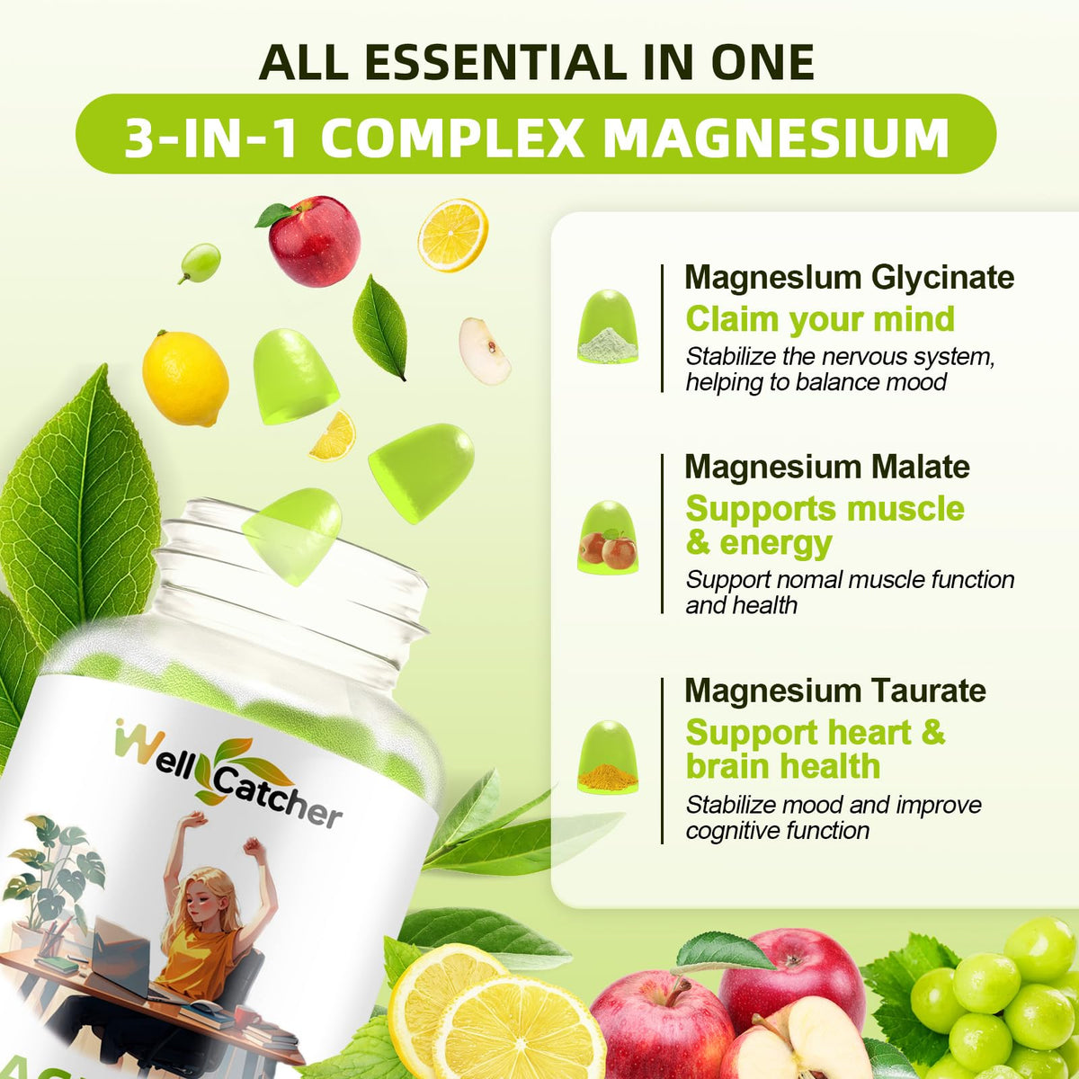 Gummies magnésium Wellcatcher avec ingrédients listés