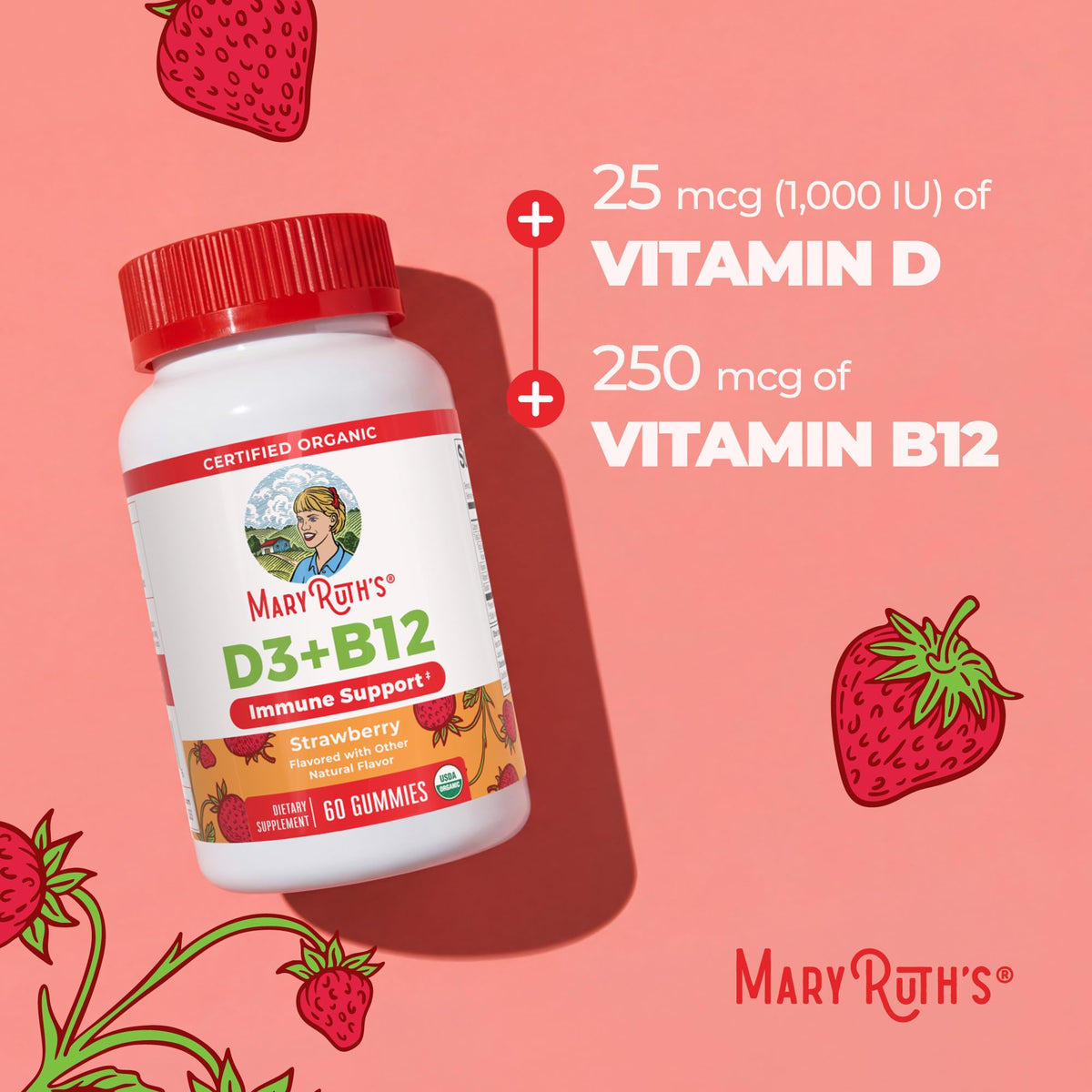 Gummies MARYRUTH'S à la vitamine D3 et B12, vue de côté