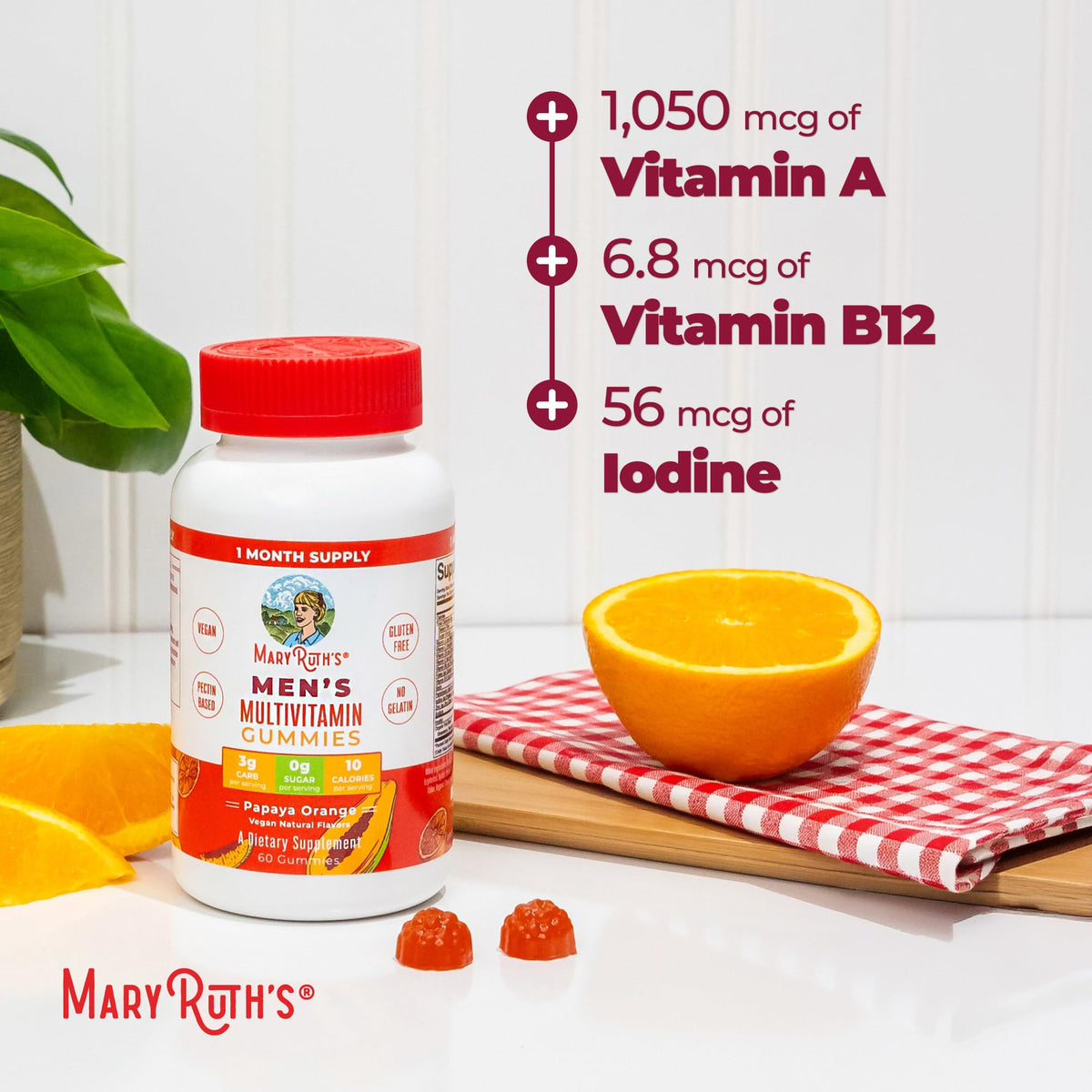 Gummies MARYRUTH'S avec un fond coloré pour mettre en valeur le produit