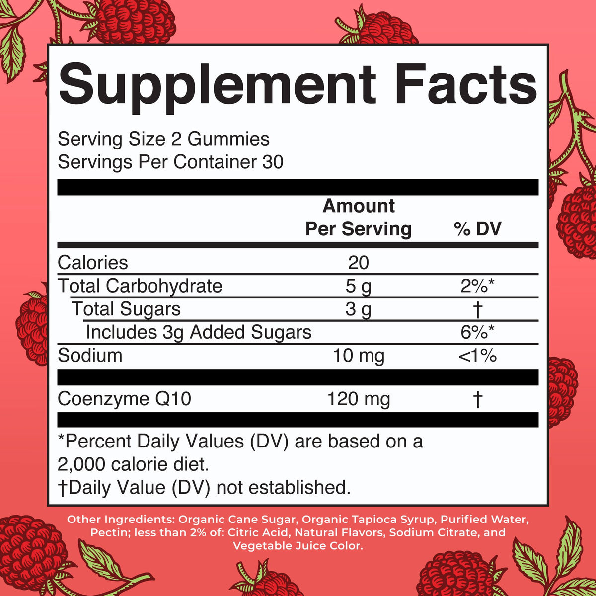 Gummies MARYRUTH'S CoQ10 120 mg framboise vue de face