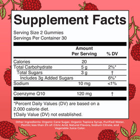 Gummies MARYRUTH'S CoQ10 120 mg framboise vue de face
