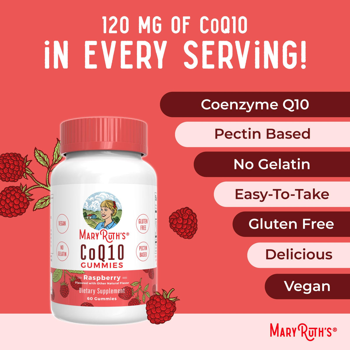 Gummies MARYRUTH'S CoQ10 sur une assiette blanche