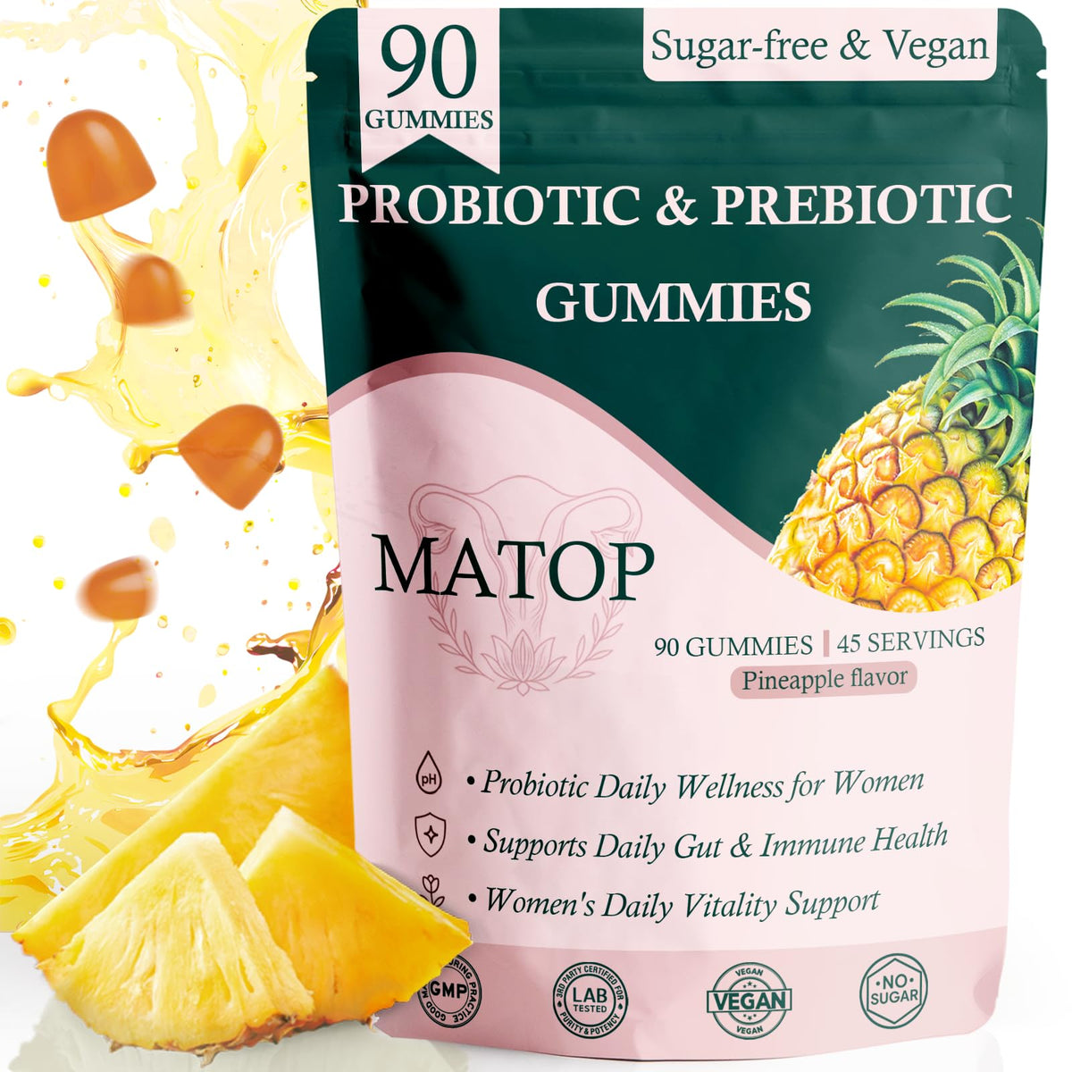 Gummies MATOP Probiotiques Prébiotiques au goût ananas, vue de face