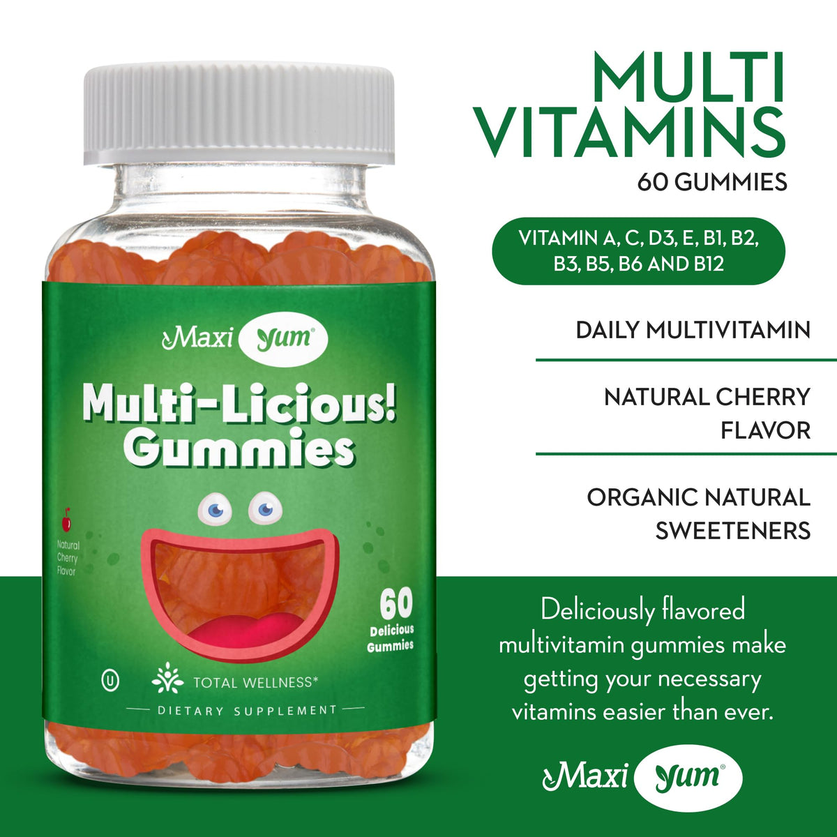 Gummies Maxi Health multivitamines avec une vue rapprochée