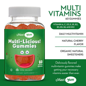 Gummies Maxi Health multivitamines avec une vue rapprochée