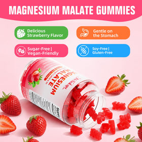 Gummies Mchokuu de magnésium malate sur un fond blanc