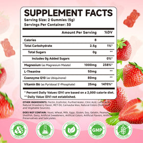 Gummies Mchokuu de magnésium malate sur une table, saveur fraise