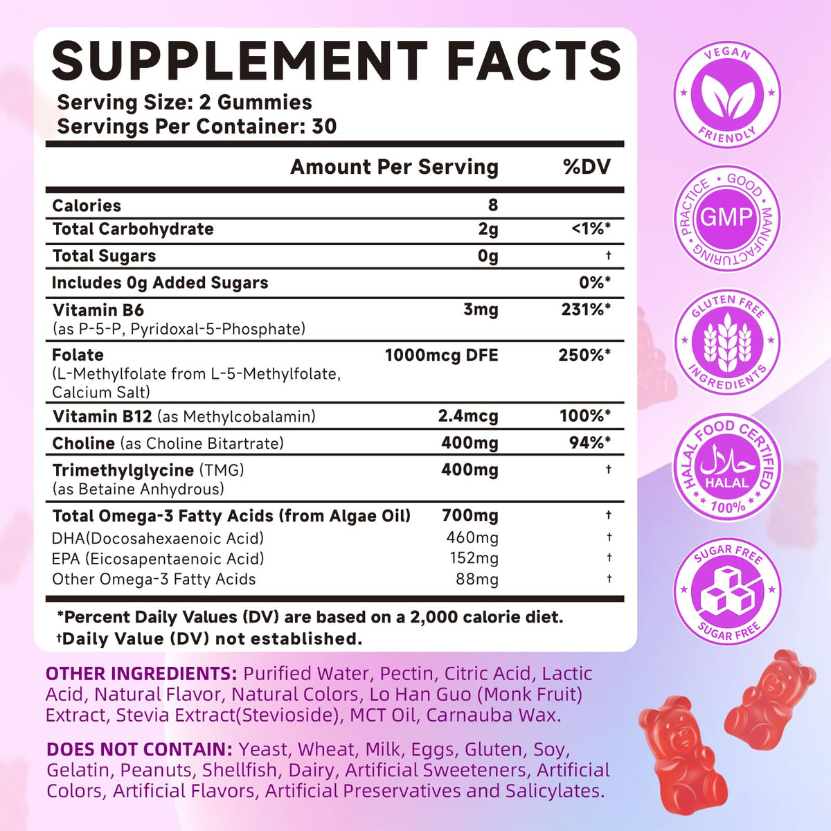 Gummies Mchokuu L-Méthylfolate 1000mcg en gros plan