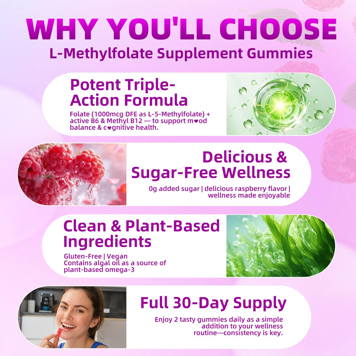 Gummies Mchokuu L-Méthylfolate sur une main