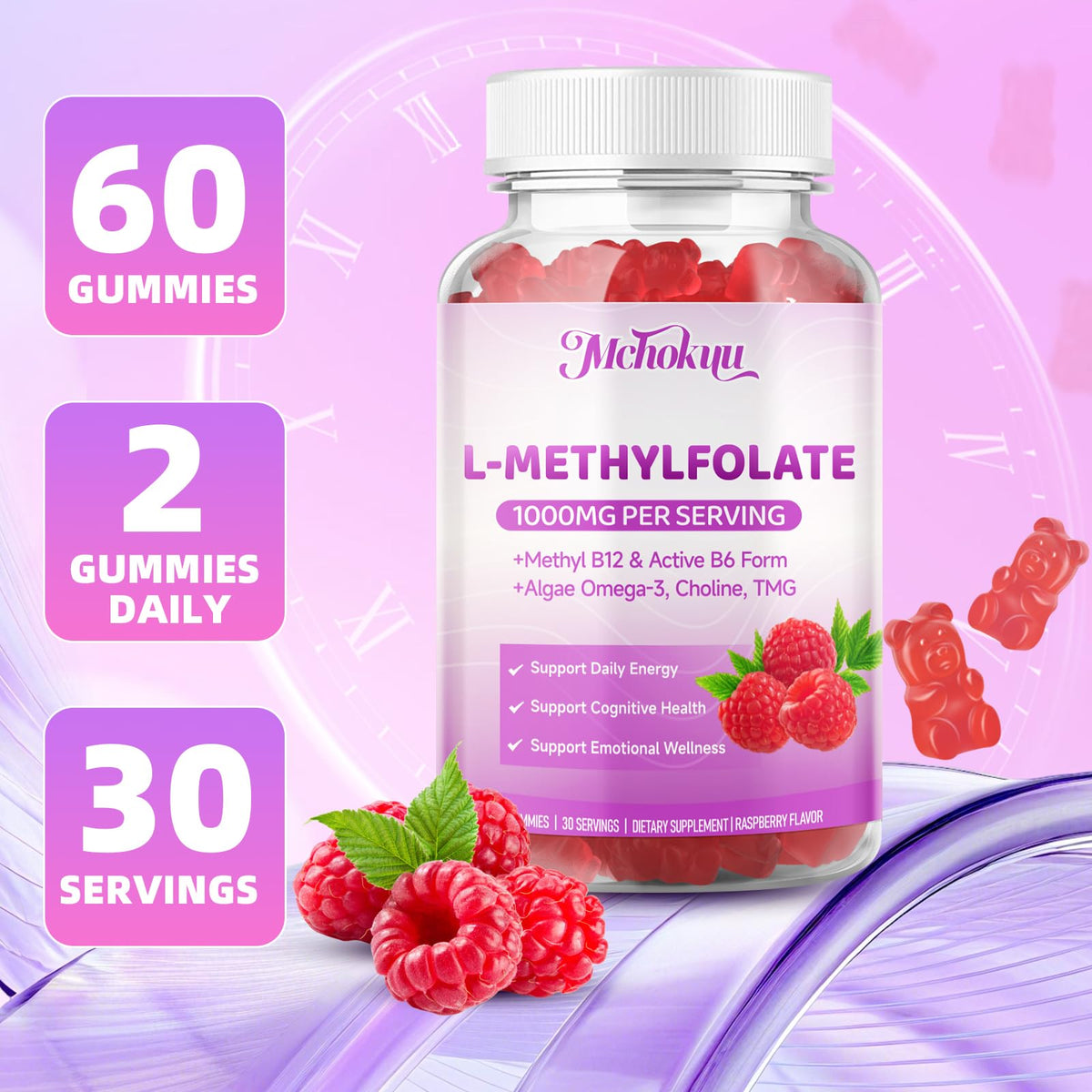 Gummies Mchokuu sur une assiette blanche, mise en scène