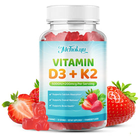 Gummies Mchokuu Vitamine D3 K2 5000UI sans sucre, flacon de 60 unités