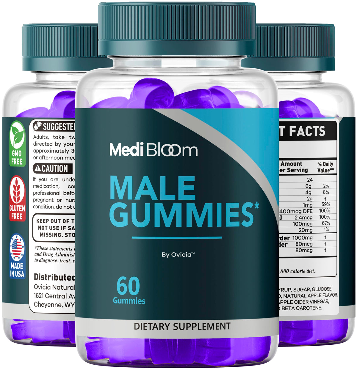 Gummies Médicales OVICIA avec un arrière-plan de fruits